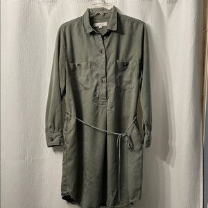 LOFT Sage Green Button-Up Shirt Dress | Size Large